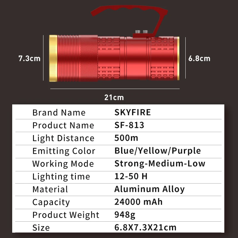 SKYFIRE Night Fishing Light 24000mAh Portable Laser Super Bright Powerful 3 Modes Blue Yellow Purple Light Wild Fishing SF-813