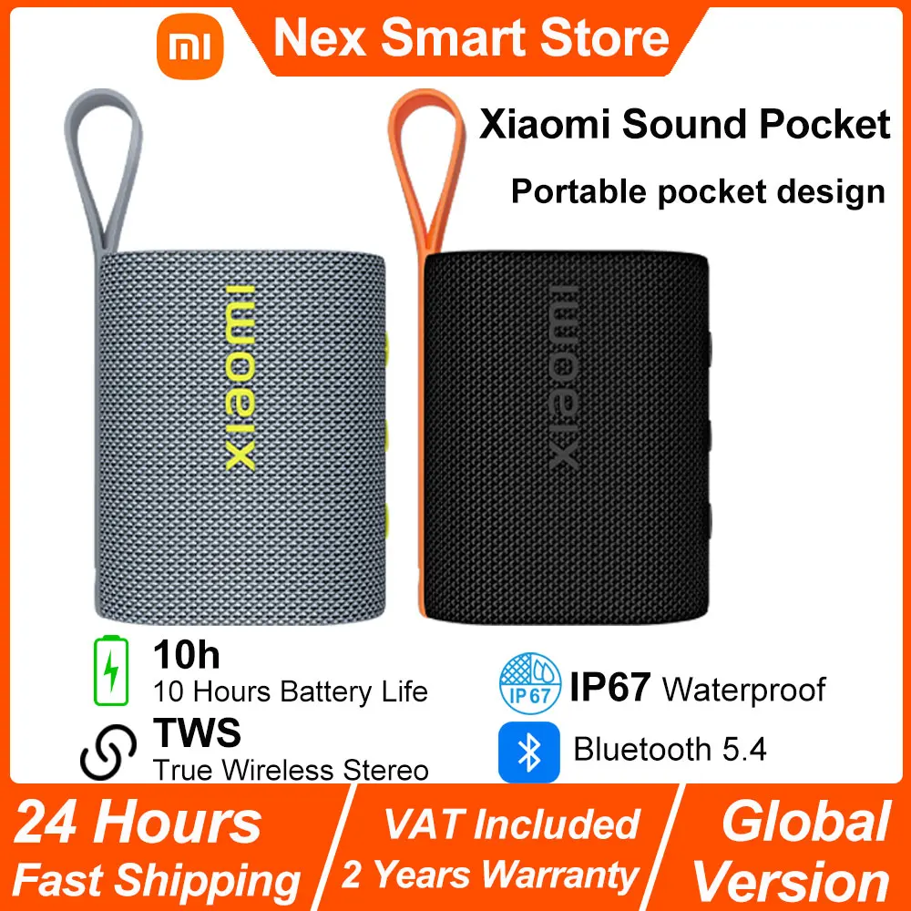 Versión global Xiaomi Sound Pocket, altavoz inalámbrico portátil, combo estéreo TWS, duración de la batería de 1000mAh 10h, IP67 Bluetooth 5.4
