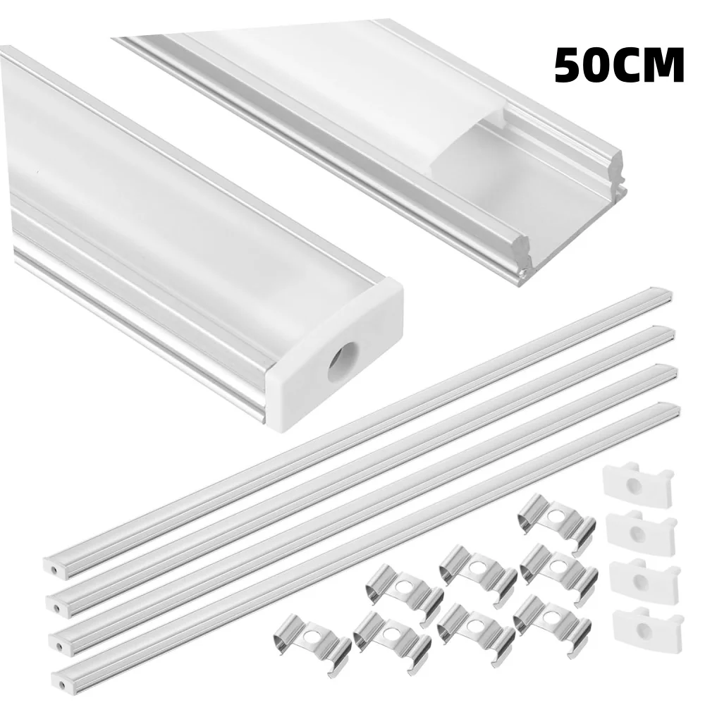 50cm Aluminium Channel for Led Strip U V Style Aluminum Profile with Diffuser Milky PC Cover,LED Bar Strips Light Holder