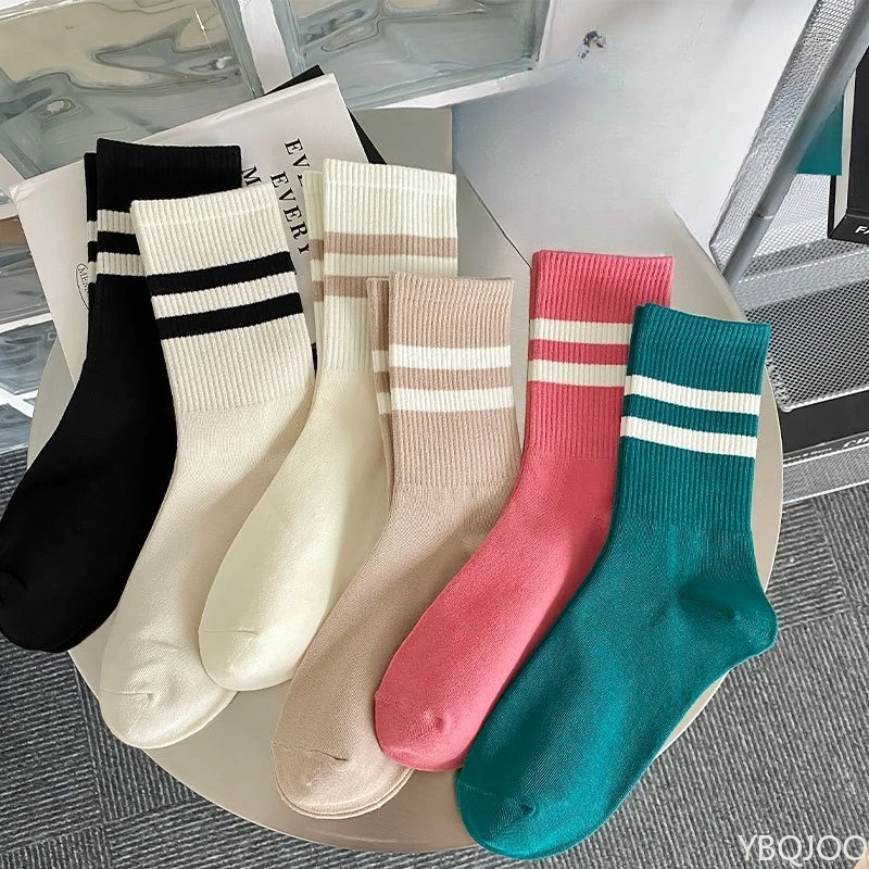 

6 pairs Fashion Autumn New Novelty Candy Color Cotton Sports Crew Socks For Girls Striped Socks Casual Comfortable Women Socks