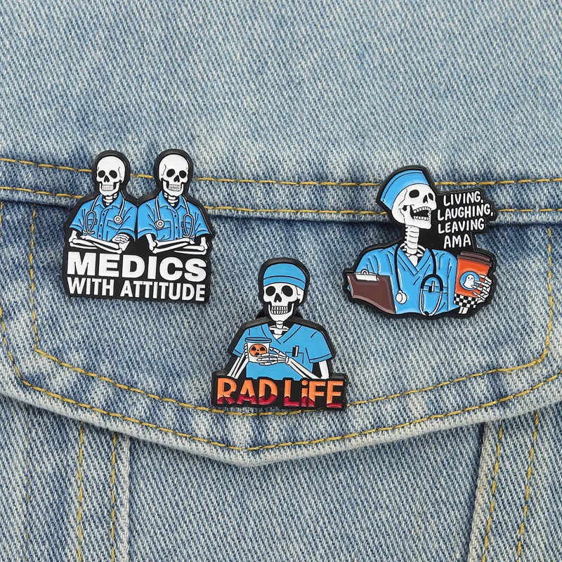 2-5 Pcs Medical Enamel Brooches Cat Doctor Pins Animal Nurse Clothes Medical Device Skull Pill Organ Teeth Cartoon Badge Jewelry