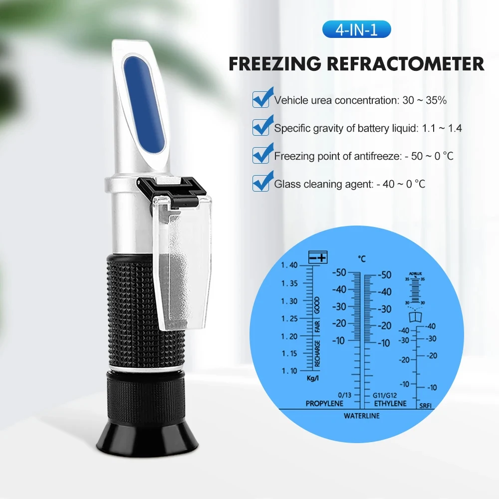 4 in 1 Car Refractometer Handheld Tester Tool ATC Battery for Glass Water Glycol Antifreeze Freezing Point Car Refractometer