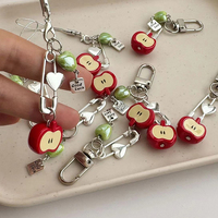 Fashion Fruit Phone Chain Keychain Sweet Red Apple Keyring Heart Jewelry Backpack Pendant DIY Accessories