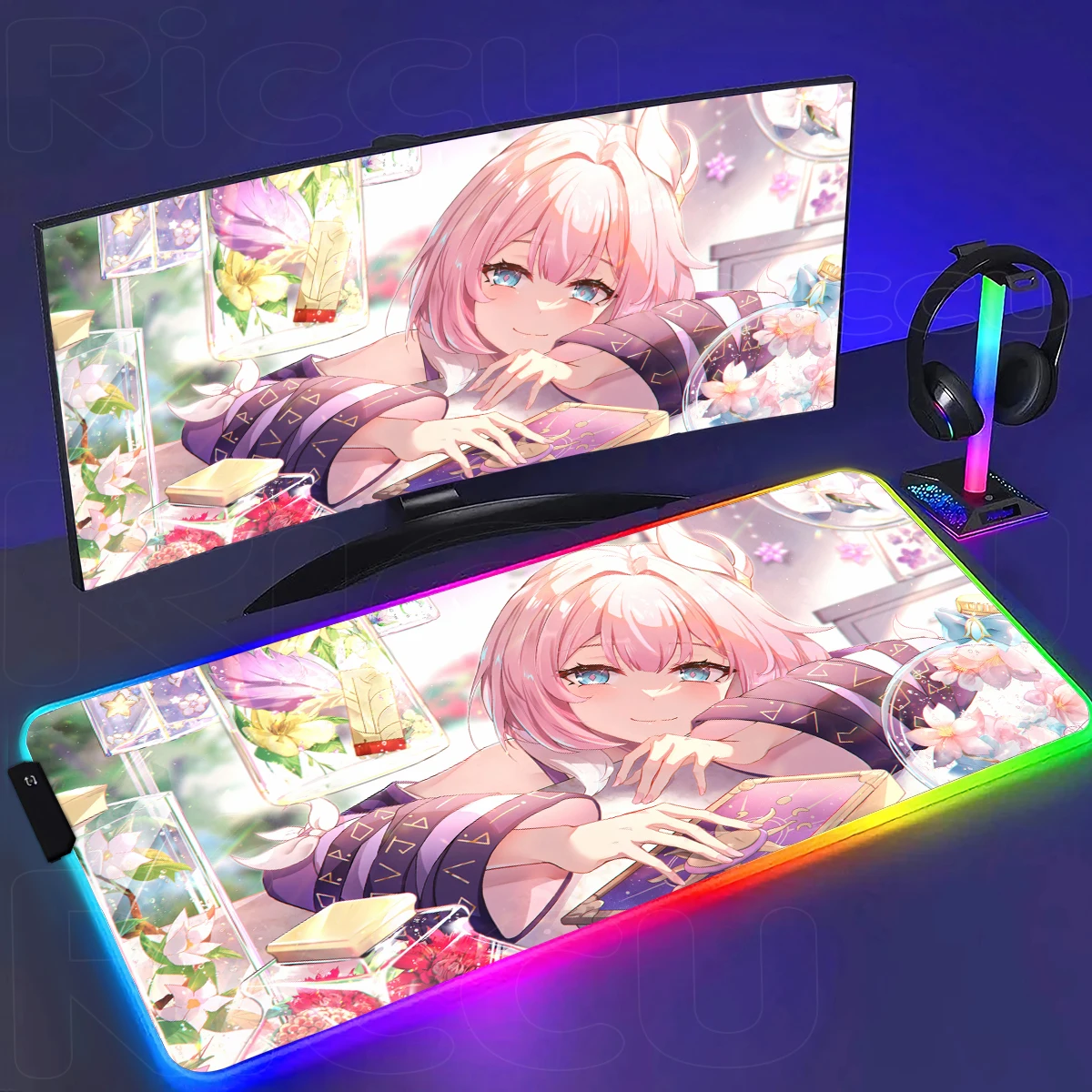 RGB HD Print Cyrene 400x900mm Mouse Pad Honkai Star Rail Game Computer PC Accessories Hentai Kawaii Mouse pads LED XXL Desk Mat