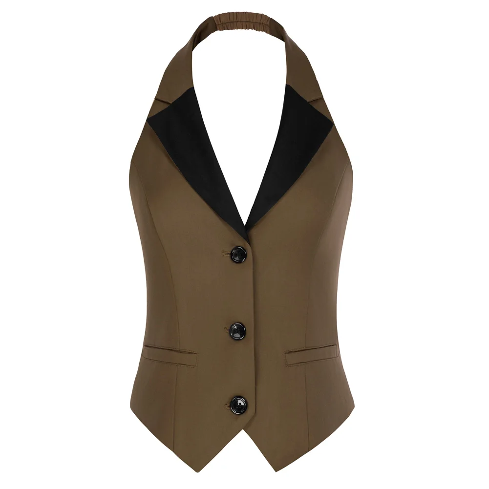 Hot BP giacca da donna gilet Retro Contrast Notch risvolto Halter Vest donna stile coreano Casual Street Wear