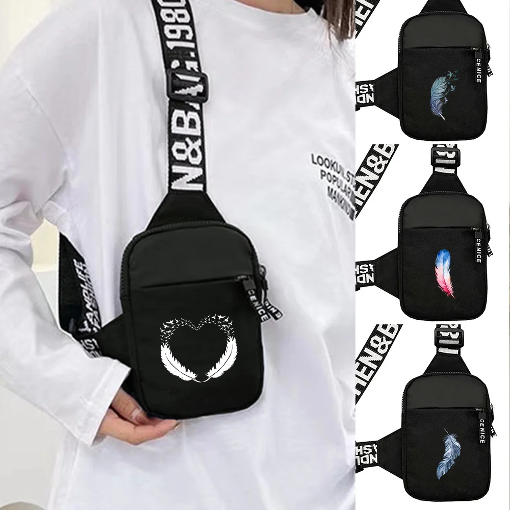 

Chest Bag Large Capacity Running Lightweight Multi-functional Feather Printing Series Fashion Crossbody Bag for Travel Hiking