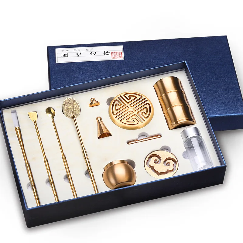 11 PCS Making Incense Tools Entry Set Fragrant ncense Powder Seal script Mold Tool Tray Seal Making Pure Brass Incense Oven