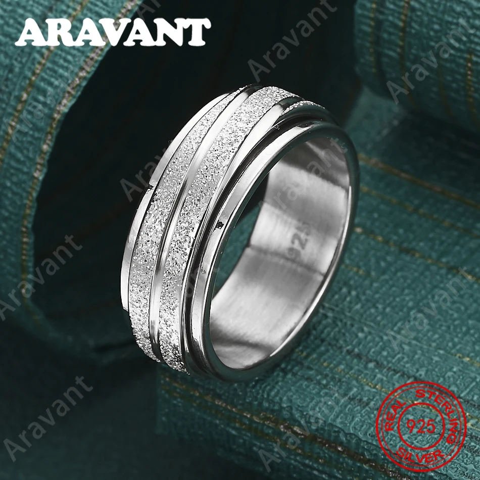 925 Sterling Silver Frosted Rotating Ring (7-10#) - Everyday Accessory For Women, Simple And Elegant Jewelry
