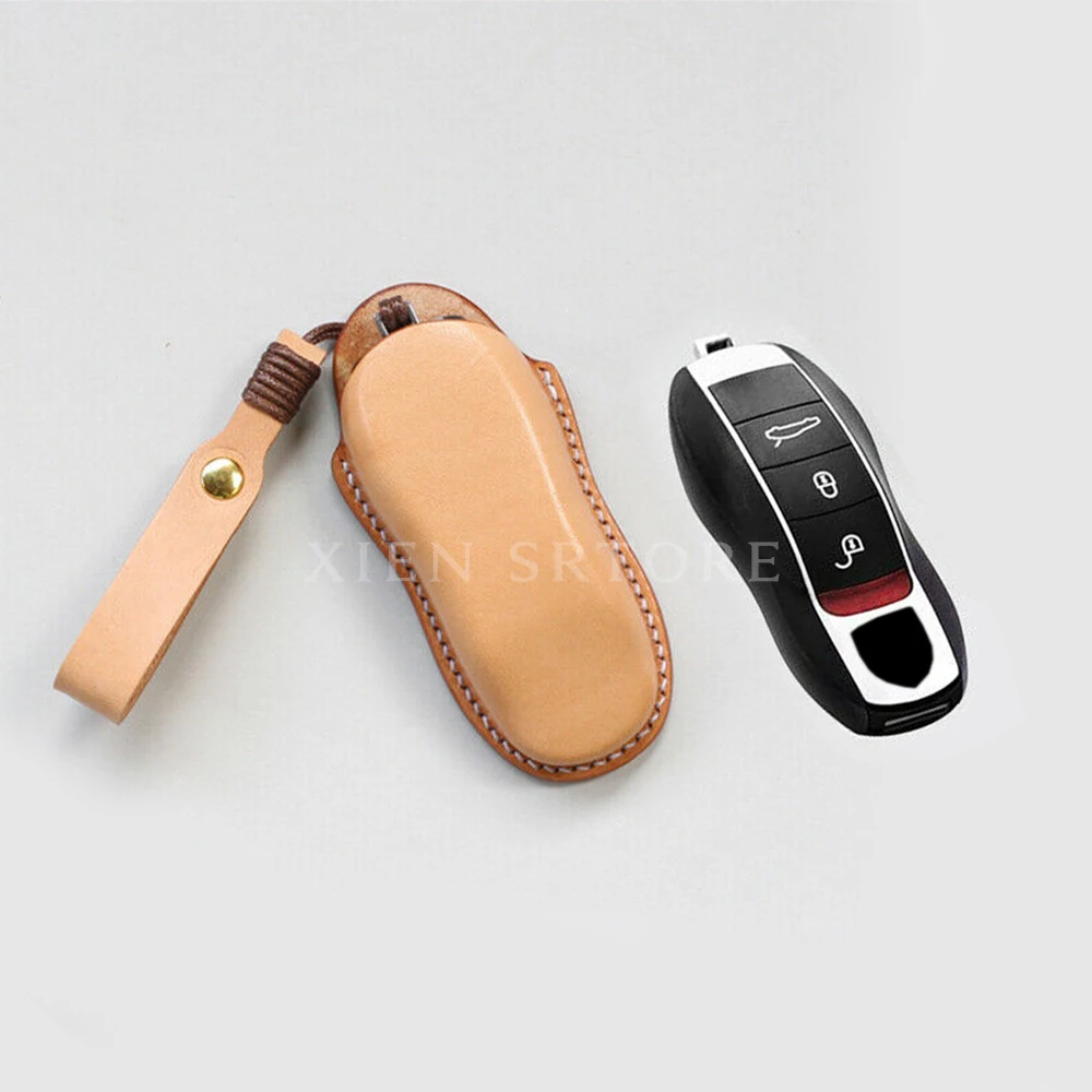 

Handmade Leather Car Remote Smart Keyless Key Case Cover Shell FOB Holder Bag For Porsche Panamera Cayenne Macan 911 Accessories