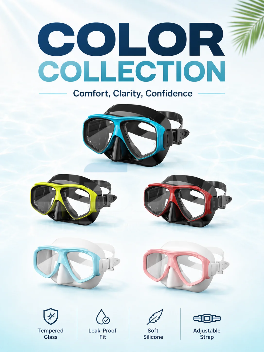 JSJM New Scuba Diving Mask Tempered Glass Anti-Fog Wide View Silicone Skirt Adjustable Strap Snorkeling Swimming Mask for Adults