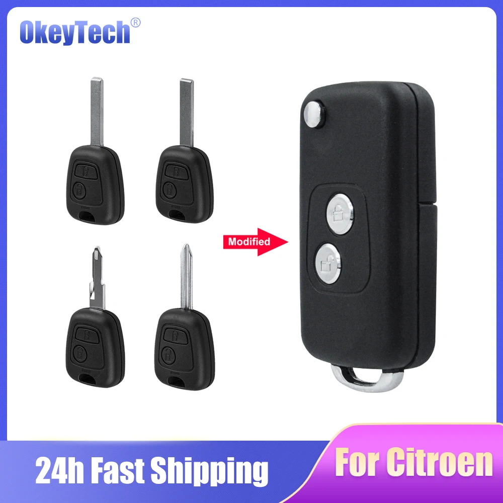 

OkeyTech 2 Buttons Modified Flip Remote Car key Shell for Citroen C1 C2 C3 C4 Picasso Xsara Peugeot 206 306 307 107 207 407