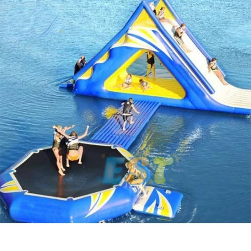 Populair Opblaasbaar Drijvend Water Springbed Zeewaterpark Pvc Opblaasbare Drijvende Trampoline Watertrampoline Voor Volwassen Spellen