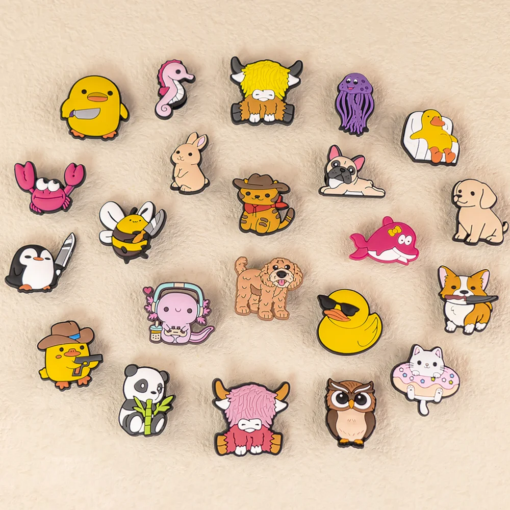 1/10/12/25PCS Cute Animal Shoe Charms,Cat Duck Accessories Pins for Sandals,Panda Cow Dog Shoes Clog Buckle Decoration image 3