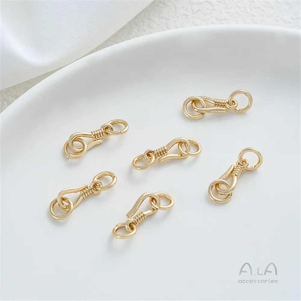 14K Gold National Style Fish Hook Buckle Flower S-shaped Buckle Handmade DIY Bracelet Necklace Connecting Buckle Accessories