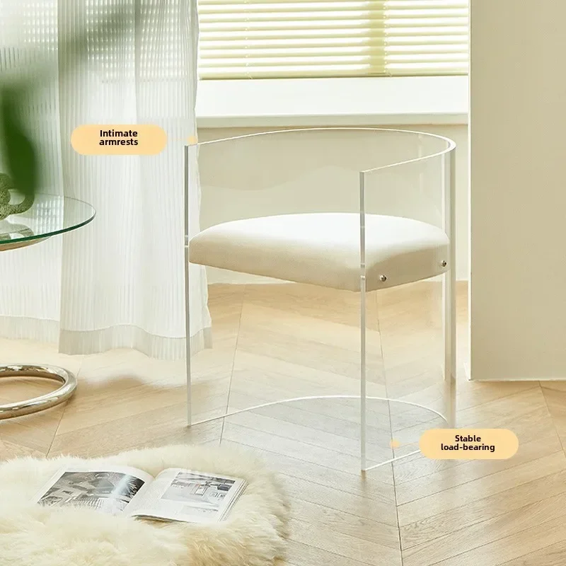 Silla de comedor acrílica ligera para el hogar, respaldo de lujo, vestidor de dormitorio, silla transparente simple y moderna