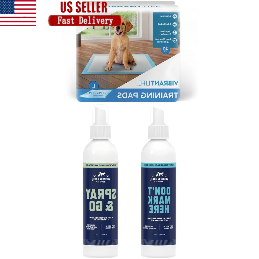 

Puppy House Training Bundle Essential Pads Spray Leakproof Absorbent Odor Control Disposable Training Tools New Pet Owners