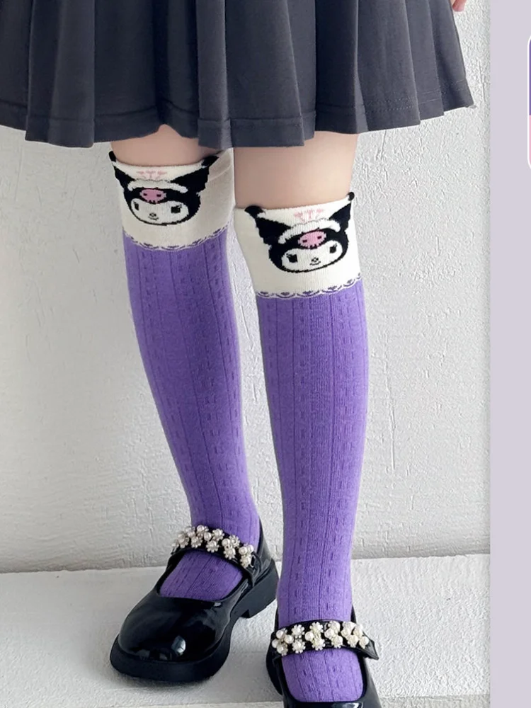 2Pcs Hot Girl Socks Stockings Sanrio Kuromi Hello Kitty Girl Princess Knee Over Calf Socks Kawaii Children Autumn Outfit Gift