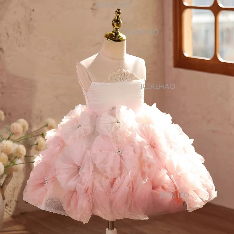 2026 Children Evening Dress Girls Birthday Flower Princess Gown Pageant Formal Attire Kids Party Host Piano Performance Outfit