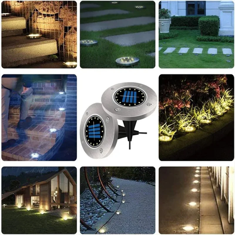 8/20LED Solar Power Disk Light Outdoor Garden Underground Deck Spotlight Buried Led Lamp Decor