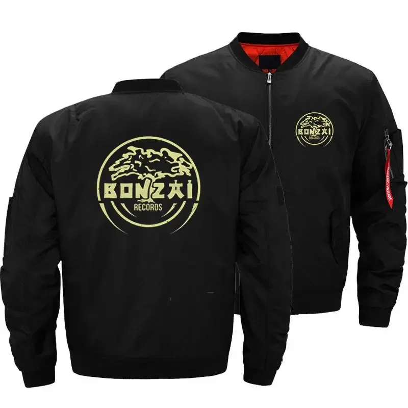 Bonzai Records Men Bomber Jacket Thick Pilot Jacket Hardcore Graphic Outerwear Fashion Clothing Outdoor Winter Warm Coat Parkas