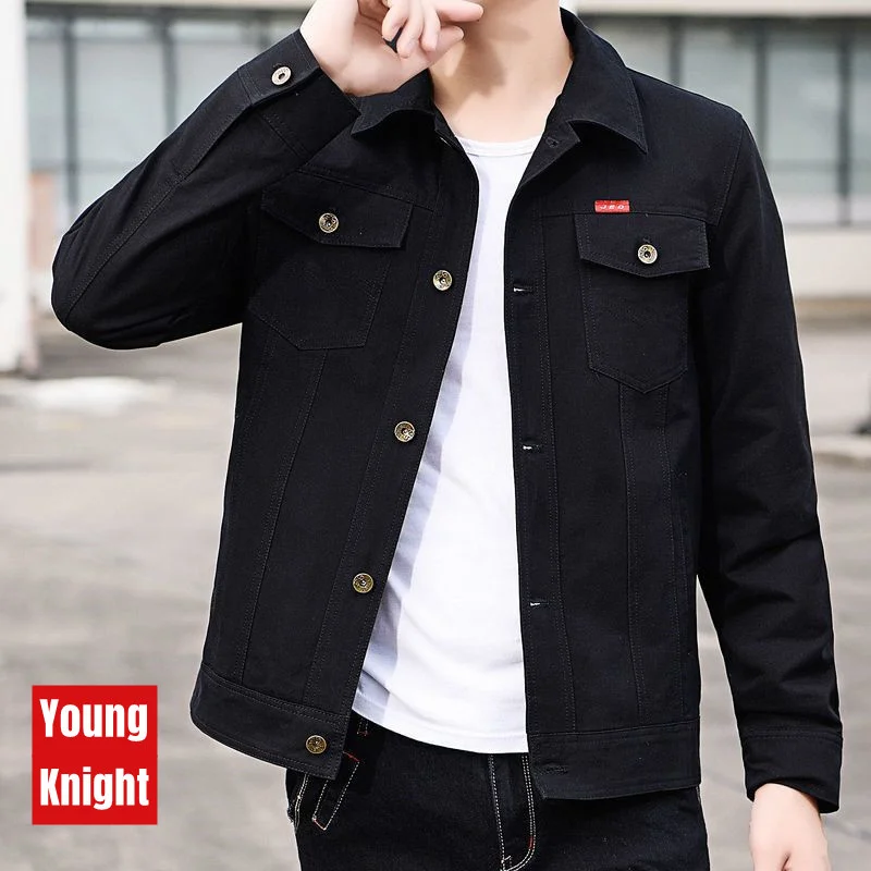 Men's denim cotton jacket spring and autumn youth new high-end quality fashionable business casual work clothes windbreaker coat