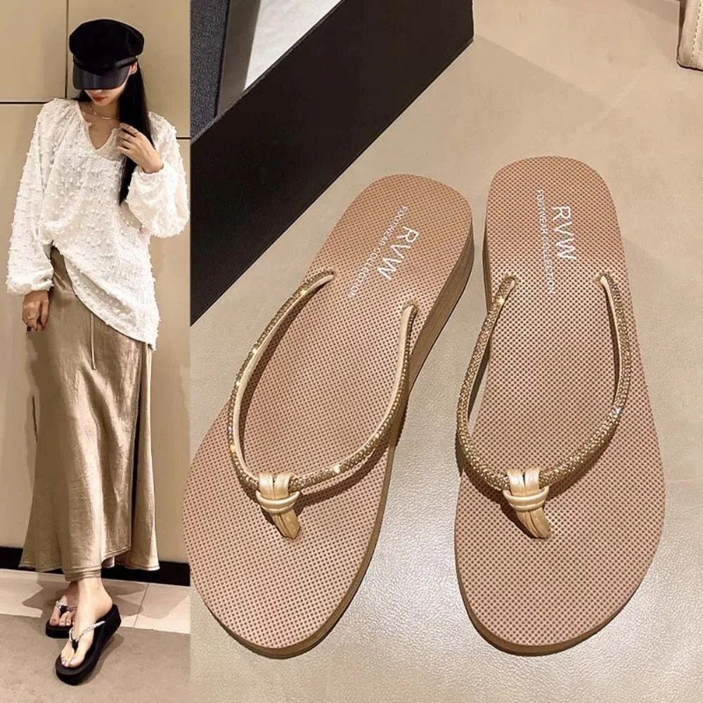 

Korean Style PVC Crystal Flip Flops Waterproof Platform Vacation Slides Sandals Non-Slip Shoes Beach Slippers Women Gift
