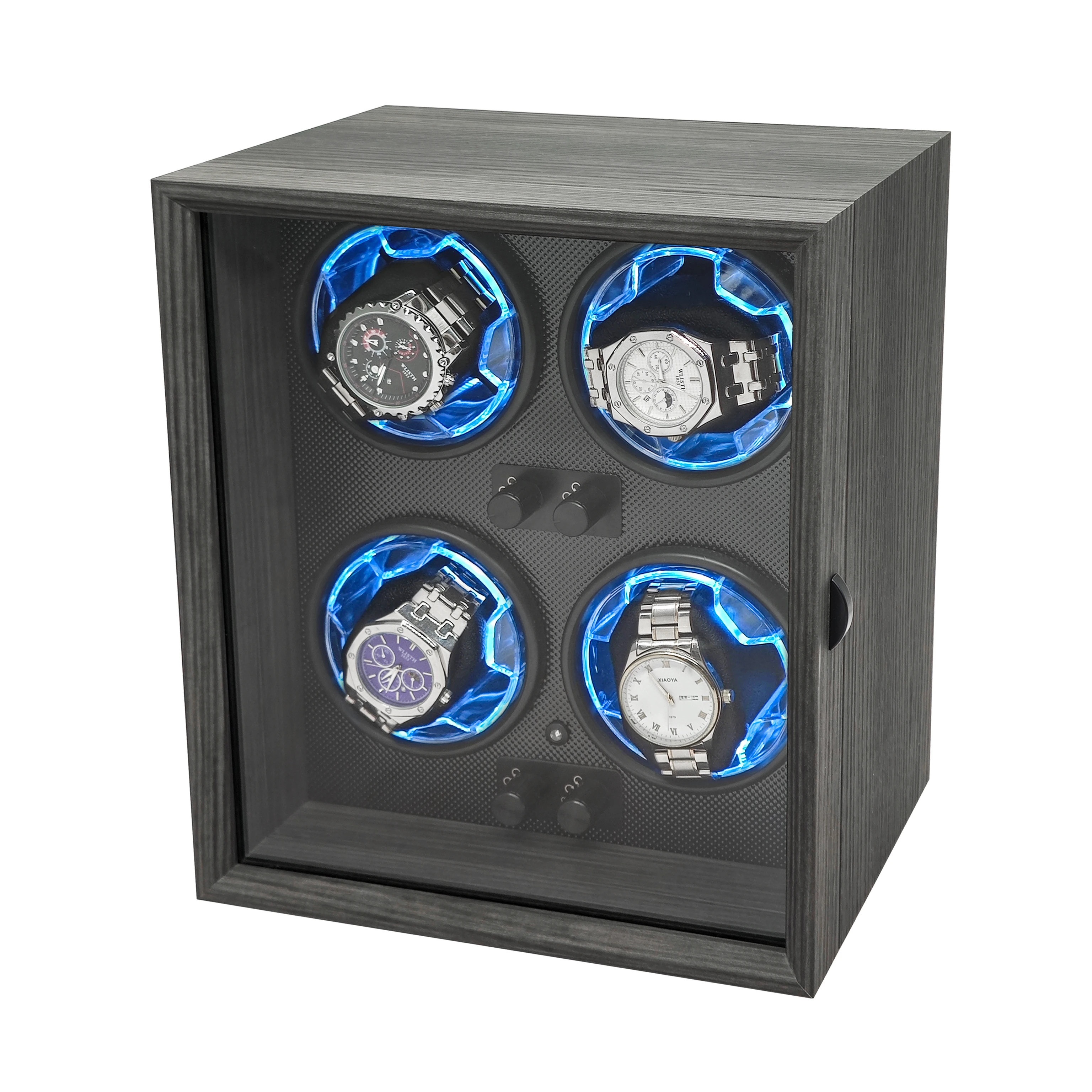 Watch Display Luxury Black Walnut Grain 2 4 Slot Rotating Stop Open Function Watch Winder Storage Box With Active Muting view 2