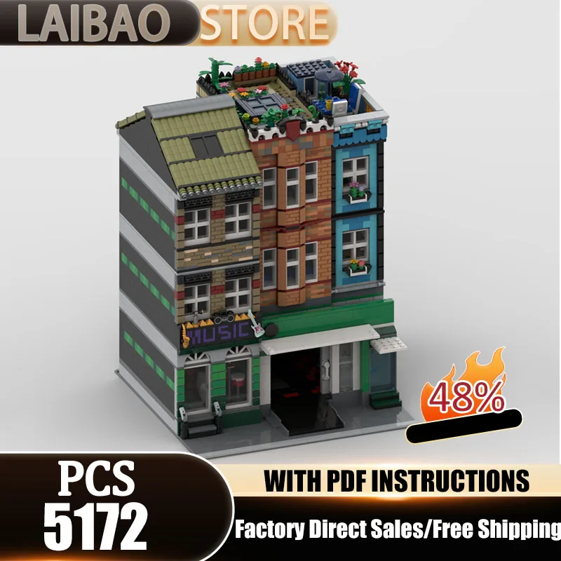 

City Building Moc Building Blocks Music Stores In Garages And laboratories Technology Bricks Christmas Assembly Street View Toys