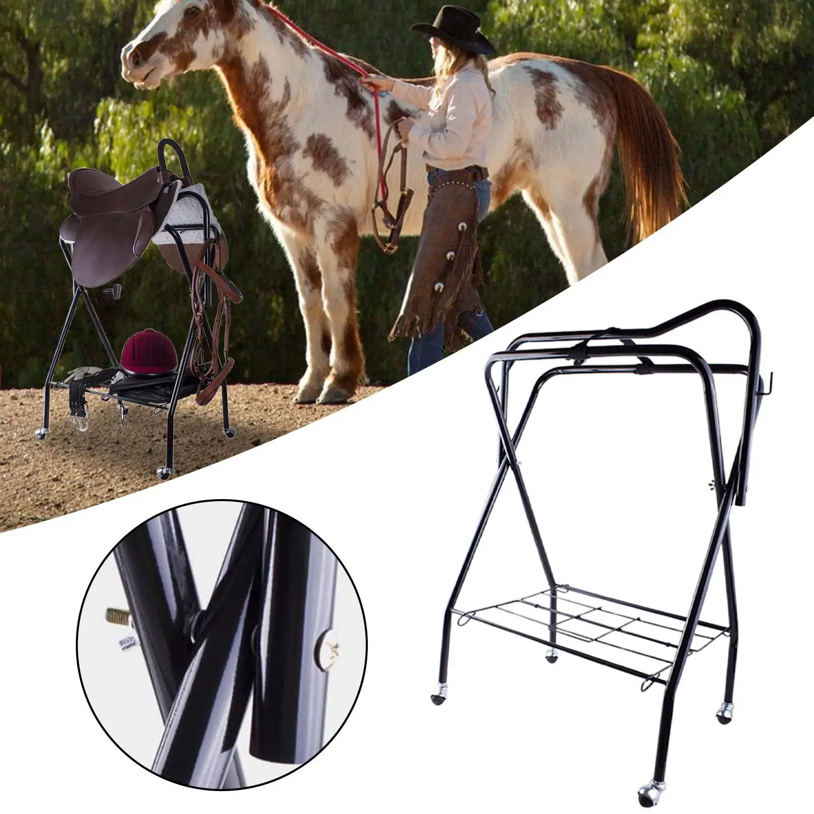 Horse Saddle Rack ยืนอานผู้ถือพับม้าอานขาตั้งอุปกรณ์ขี่ม้าโลหะสําหรับรถพ่วงม้าสําหรับฟาร์ม