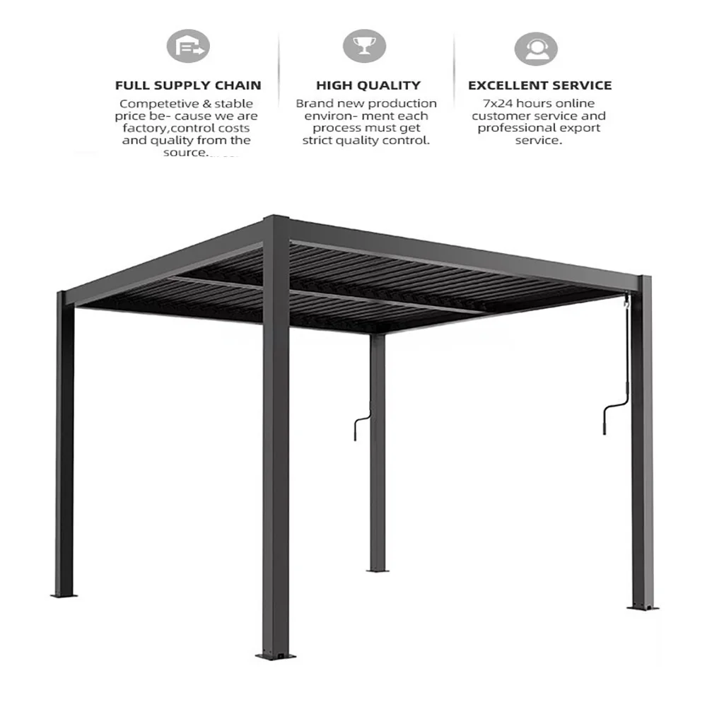 Modern Outdoor Aluminum Pergola Gazebo with Sliding Glass Walls & Integrated LED Lighting – Perfect for Balcony or Backyard