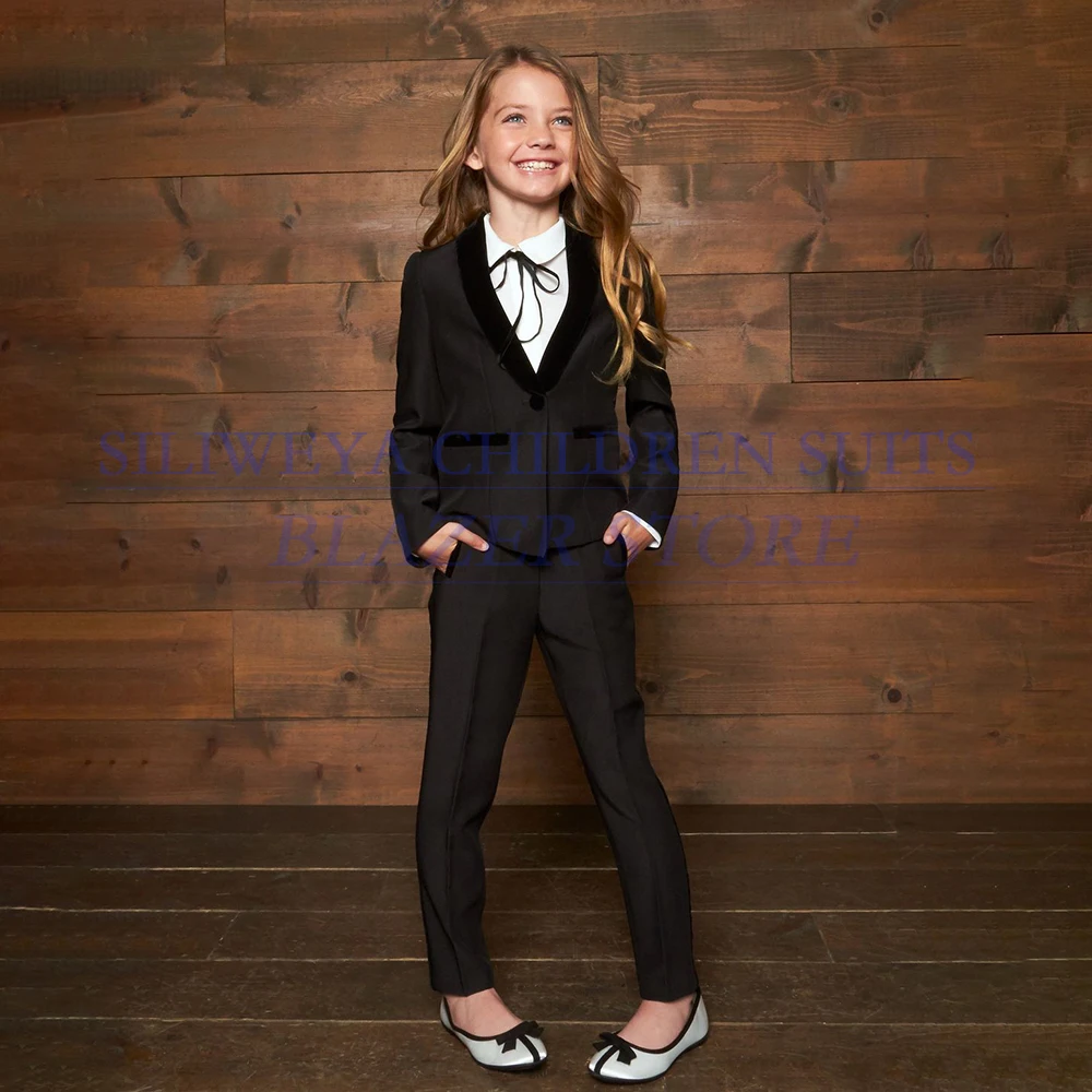 

Girls Clothes Sets Black One-Button Shawl Lapel 2 Piece Jacket Pants Outfits Customzied Size Color Blazer Suits Daily Clothing