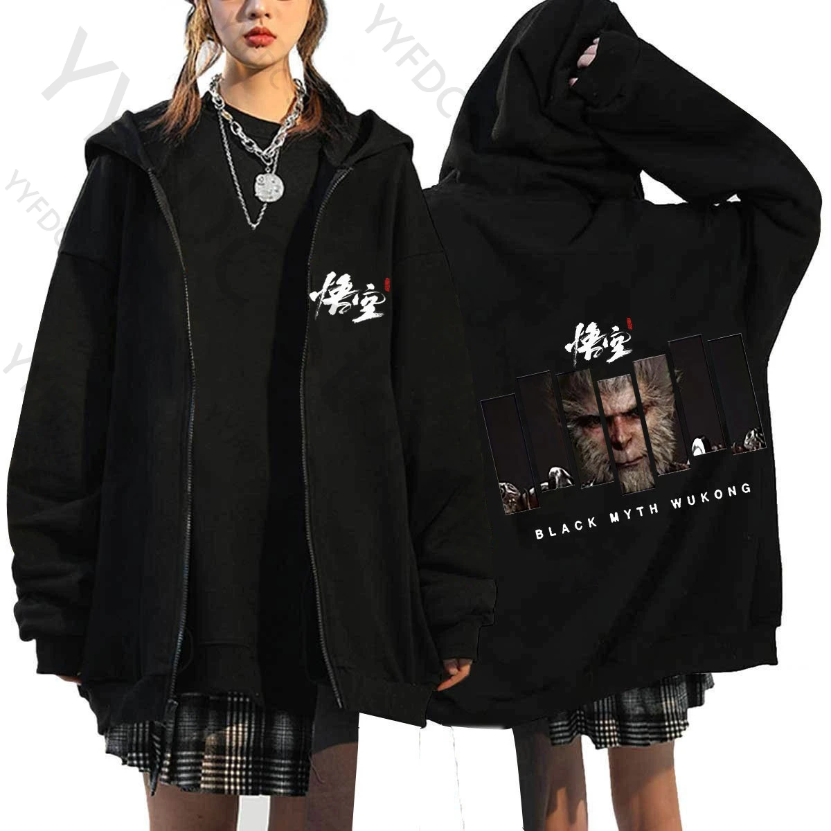 Black Myth Wukong Zipper Hoodies Cartoon Fashion Hip Hop Men Hoodie Jacket Autumn Oversized Sweatshirt Y2k Harajuku Anime Hoodie