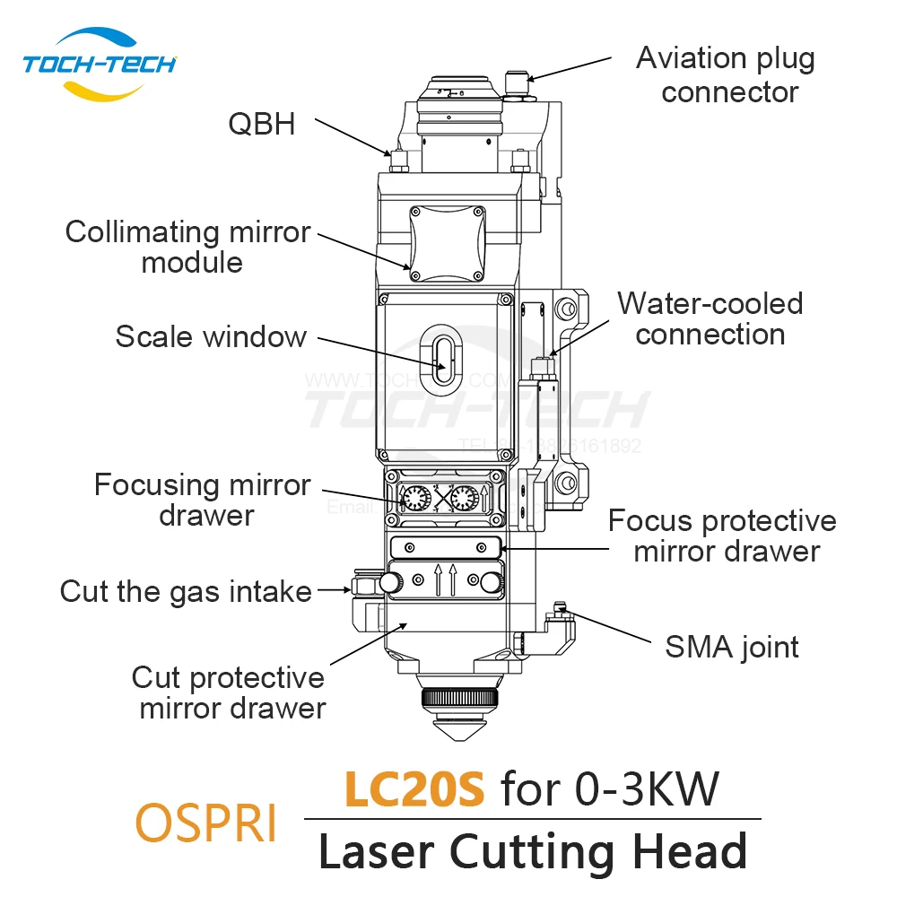 Ospri LC20S Qdlaser Aluminum Profile Single Head Any Angle Cutting Precitec 3kw Procutter 2.0 Laser Cutting Head