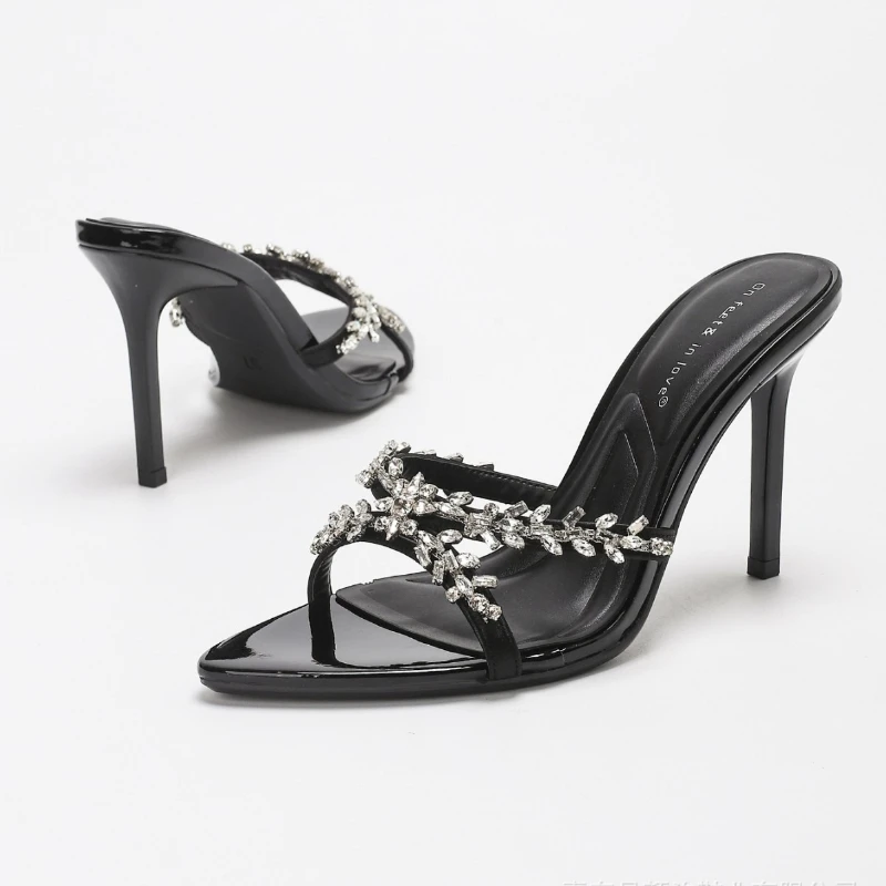 Fashionable new sparkling diamond high heels for outdoor wear, versatile high heels for banquets, summer sandals for women