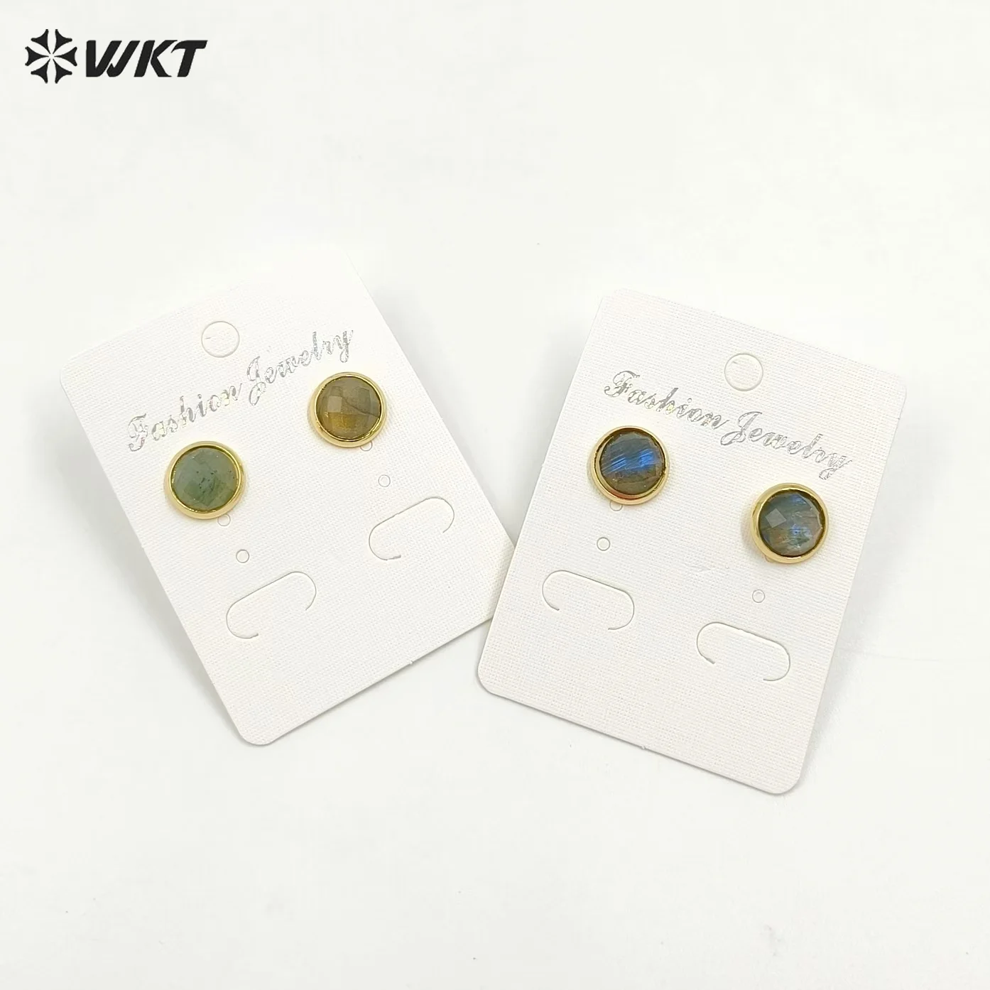 

WT-E188 Latest Round Stone Earrings For Wholesale Natural Labradorite Raw Mixed Colors For Women Gift