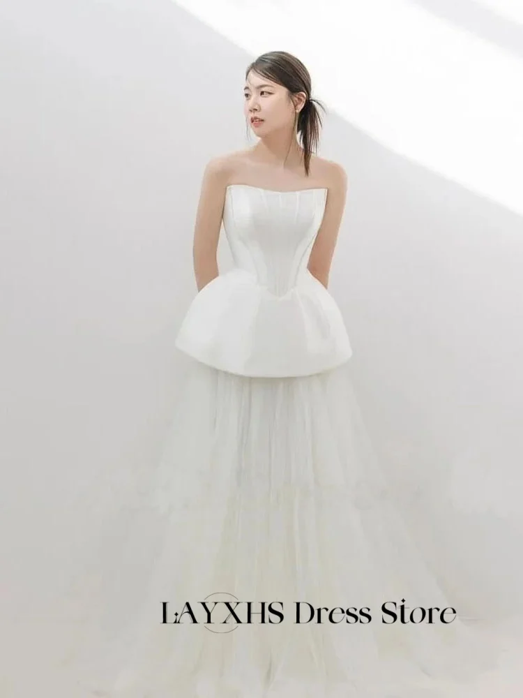 Layxhs moda vestidos de casamento sem alças a linha até o chão espartilho vestidos de noiva personalizado robe de mariée