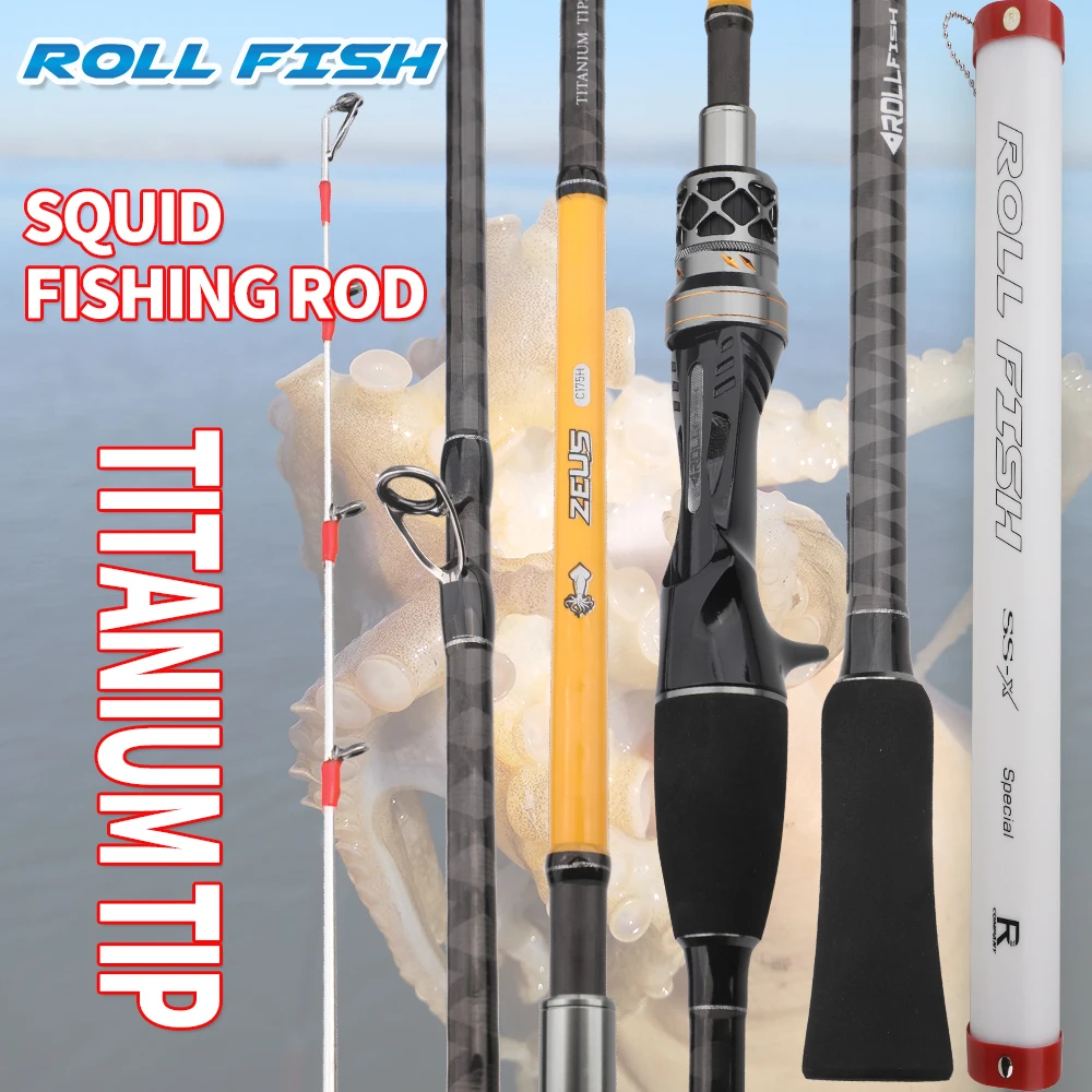 

ROLLFISH Titanium Tip Squid Fishing Rod 1.75M Action 8:2 Carbon Fiber Casting Saltwater Jigging Rod Includes Rod Storage Bag