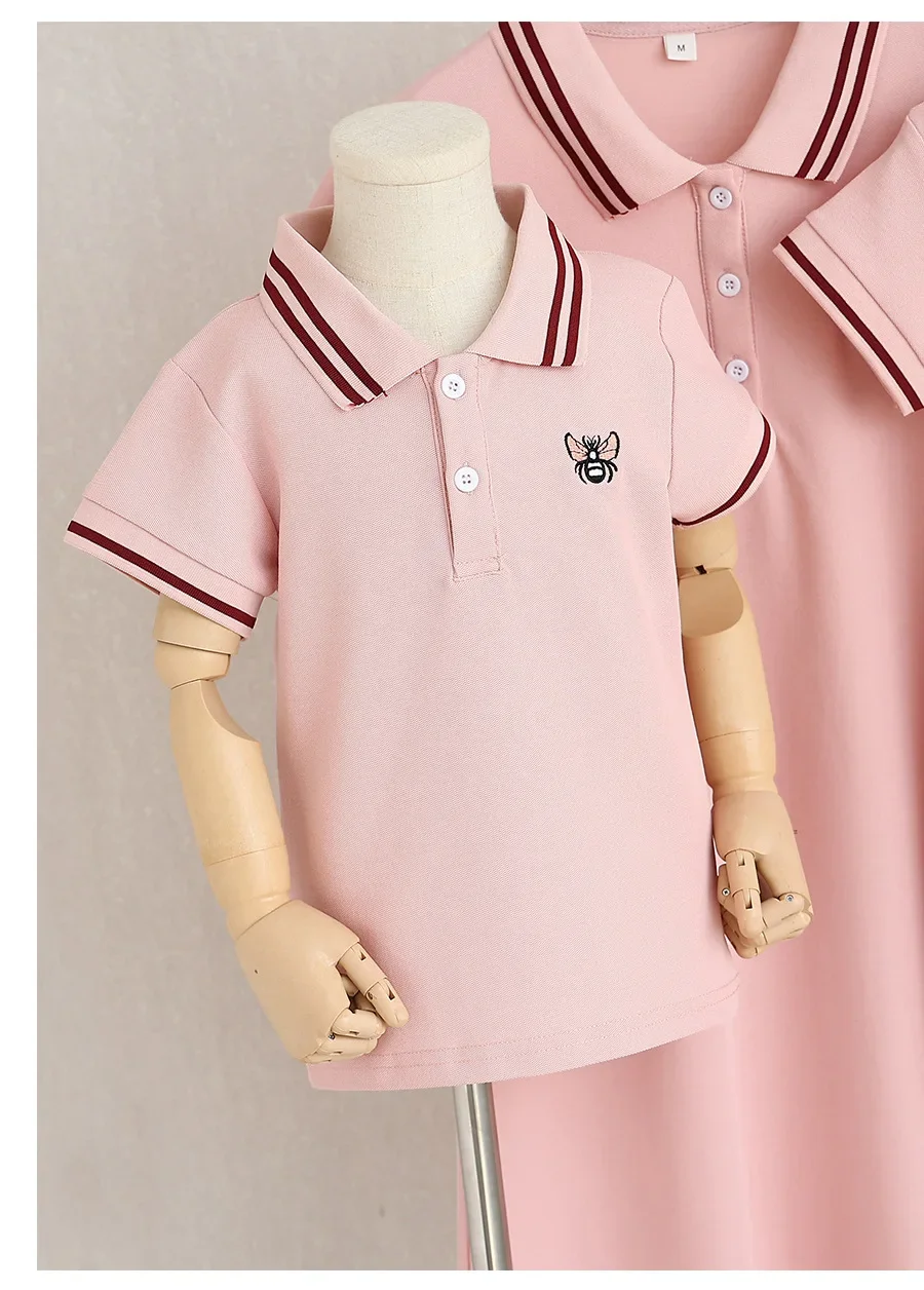 Family Matching Clothes Summer Mother Kids Dresses Cotton Couple Family Look Father Son Polo T-Shirts Tops Mom Daughter Dress