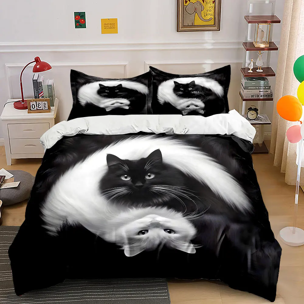 Black and white cats intertwined Printed Duvet Cover Set1 Duvet Cover+2 PillowcaseMulti Size Bedroom Bedding Decor Luxury gifts