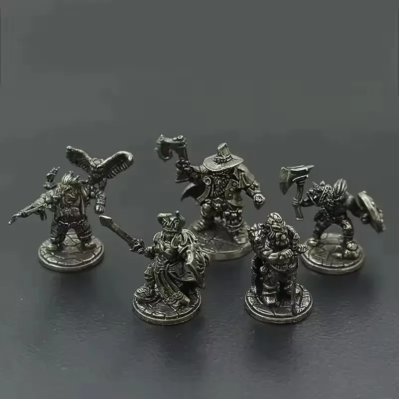 

Vintage White Brass Miniature Dwarf Warrior Statue Desktop Board Game Model Toy Boys Desk Decor Ornament Craft Gift