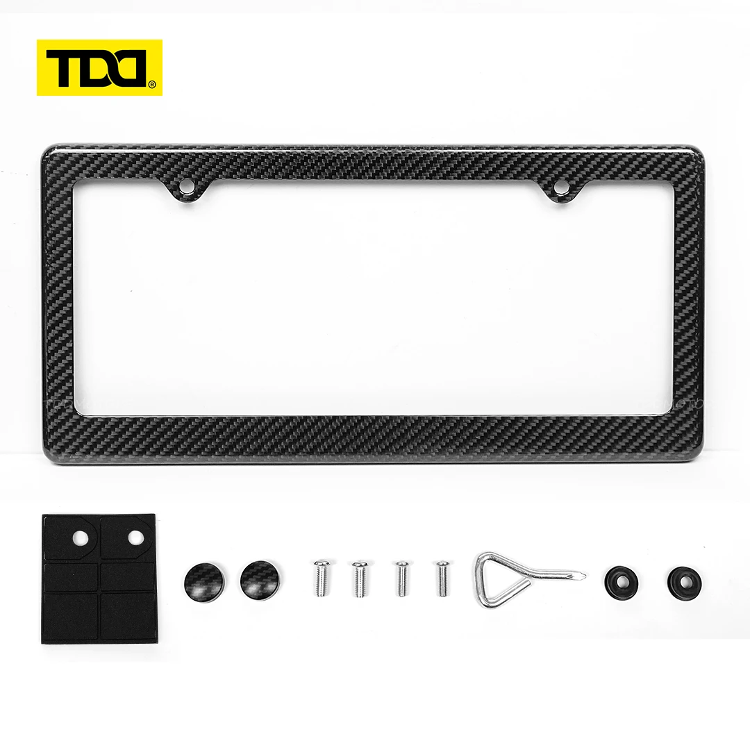 TDD Carbon Fiber License Plate Protection Framework License Plate Frame Holde for American 2 Hole Number Plate Decoration