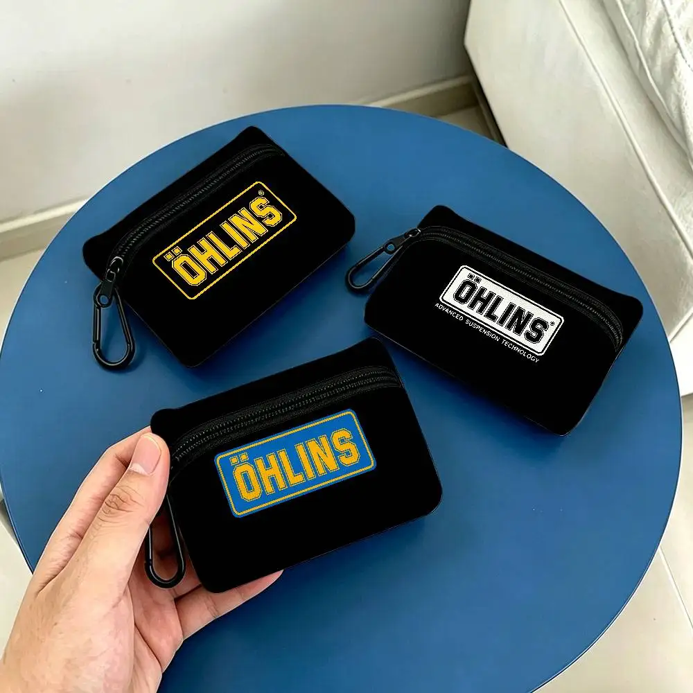 O-Ohlins Motorcycle Mini Oxford Cloth Coin Purse With Carabiner Hook Portable Key Card Wallet Small Zipper Storage Pouch