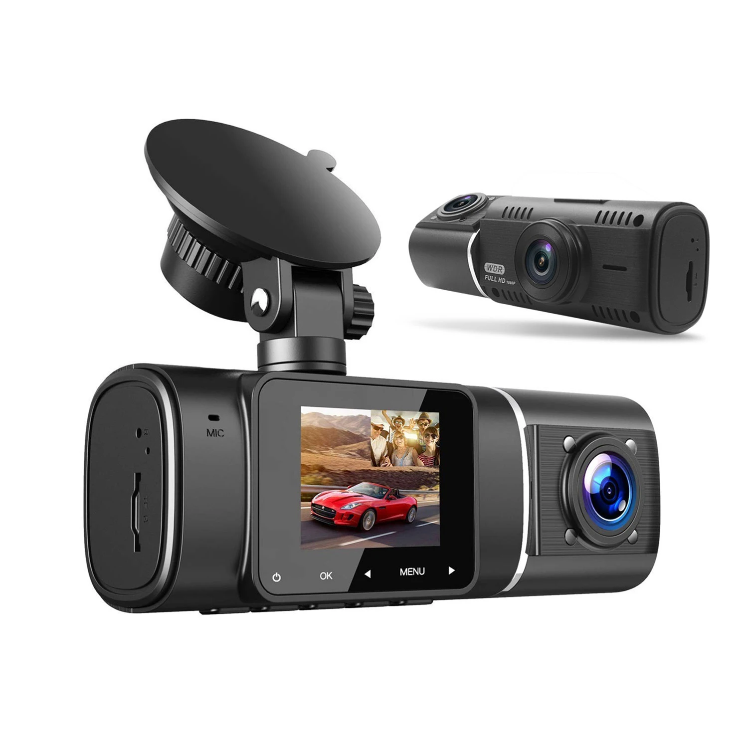 

HD 1080P 3-Camera Car DVR Black Box Dual Lens Inside with Rearview Mirror Dash Camera Vehicle Video Recorder in Black Color