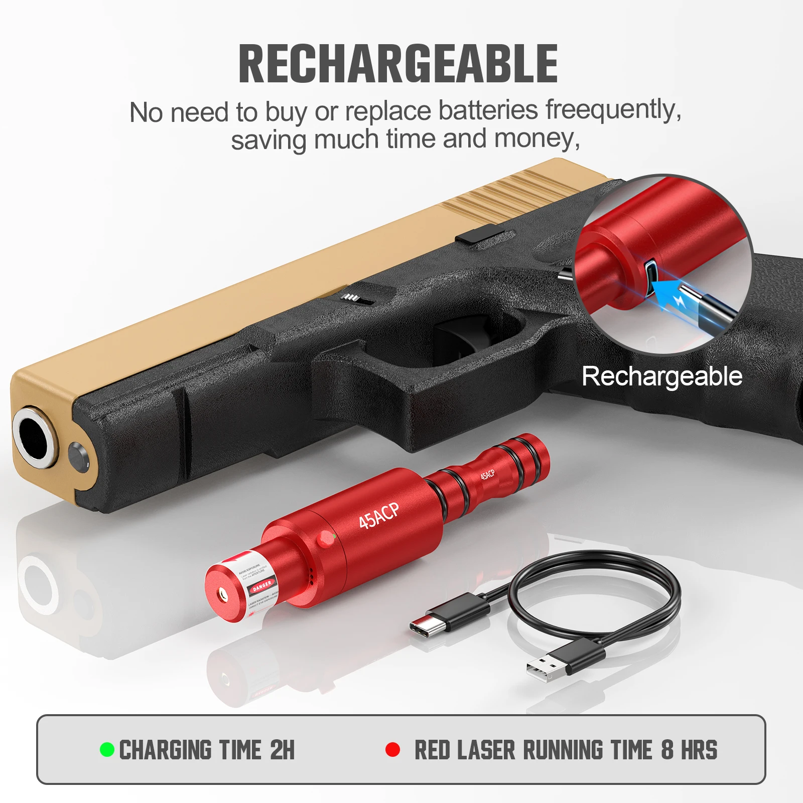 

45ACP/Cal 223Rem Лазерный тренажер двойного назначения с красной зеленой точкой и перезаряжаемой лазерной системой сухого огня.