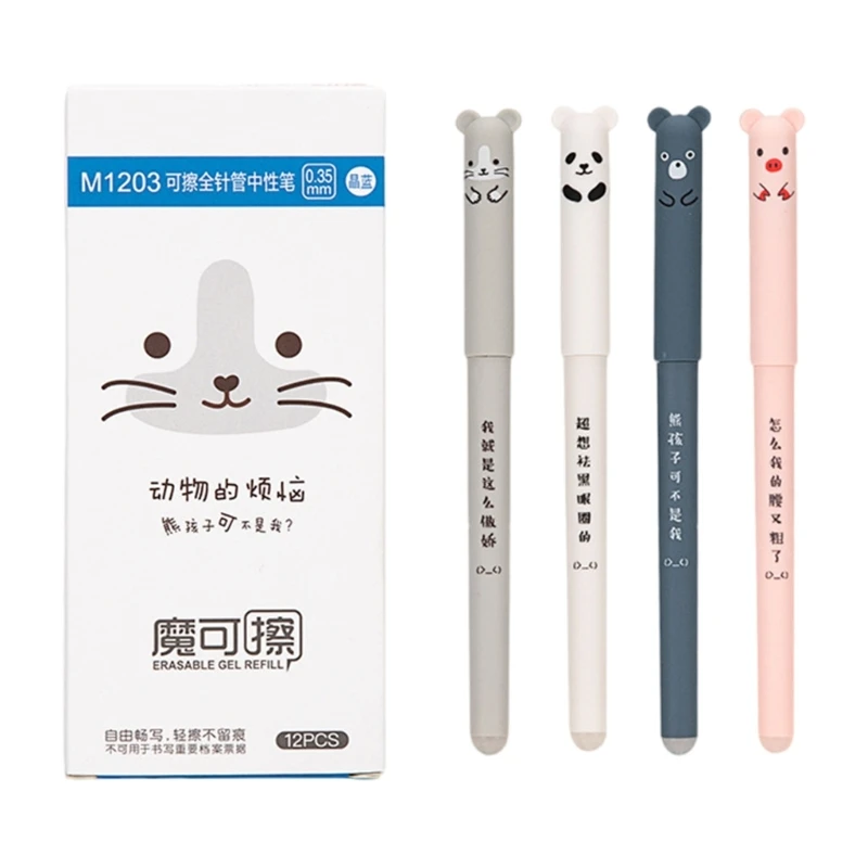 12 шт./компл., 0,35 мм, ручка для подписи, стираемая нейтральная ручка, стираемая ручка с героями мультфильмов для детей
