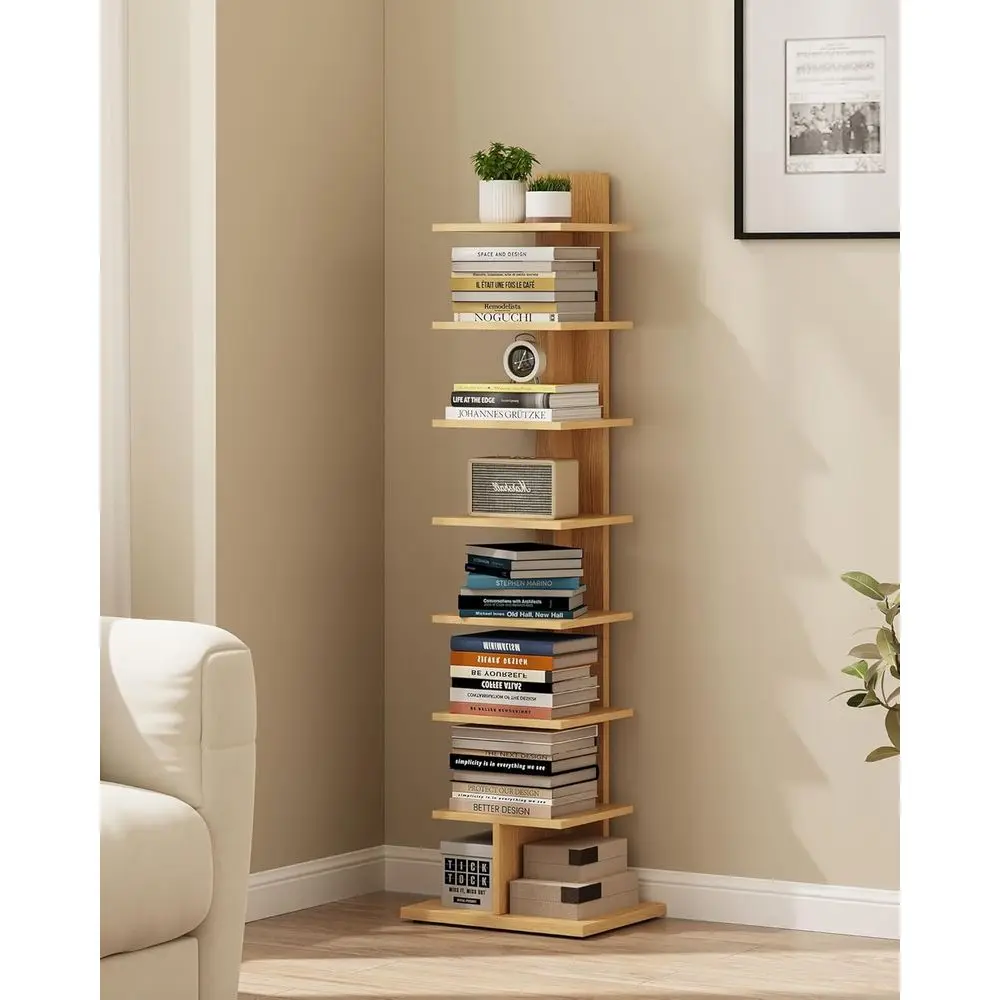 

Narrow Bookshel, 8-Tier Bookcase, Spine Book Shel or Small Space, Standing Shel or Living Room, Oice, Study, Entryway, Natural B