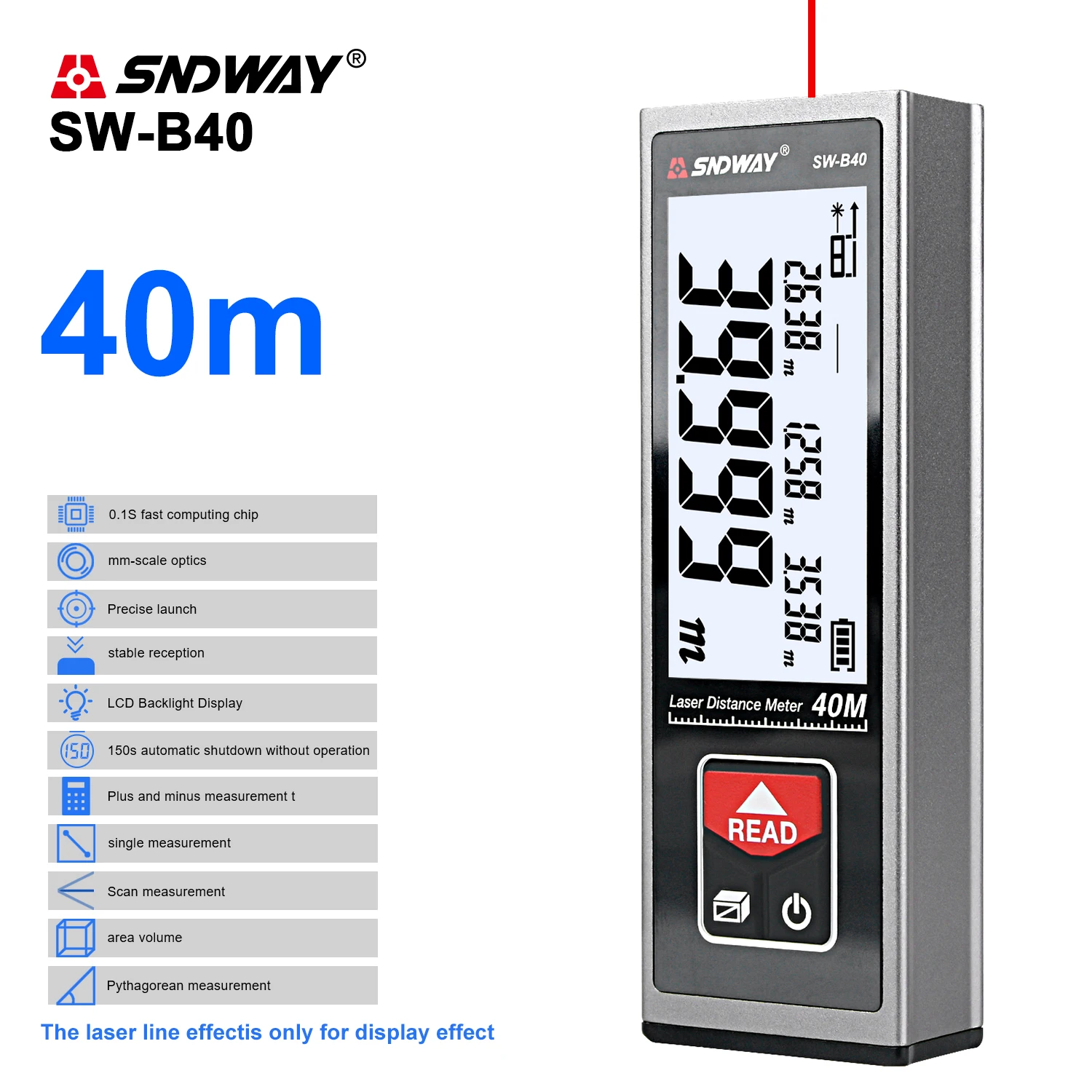 

SNDWAY Digital Laser Tape Measure 40M Laser Rangefinder Accurate Distance Meter Construction Roulette Trena Lazer Range Finder