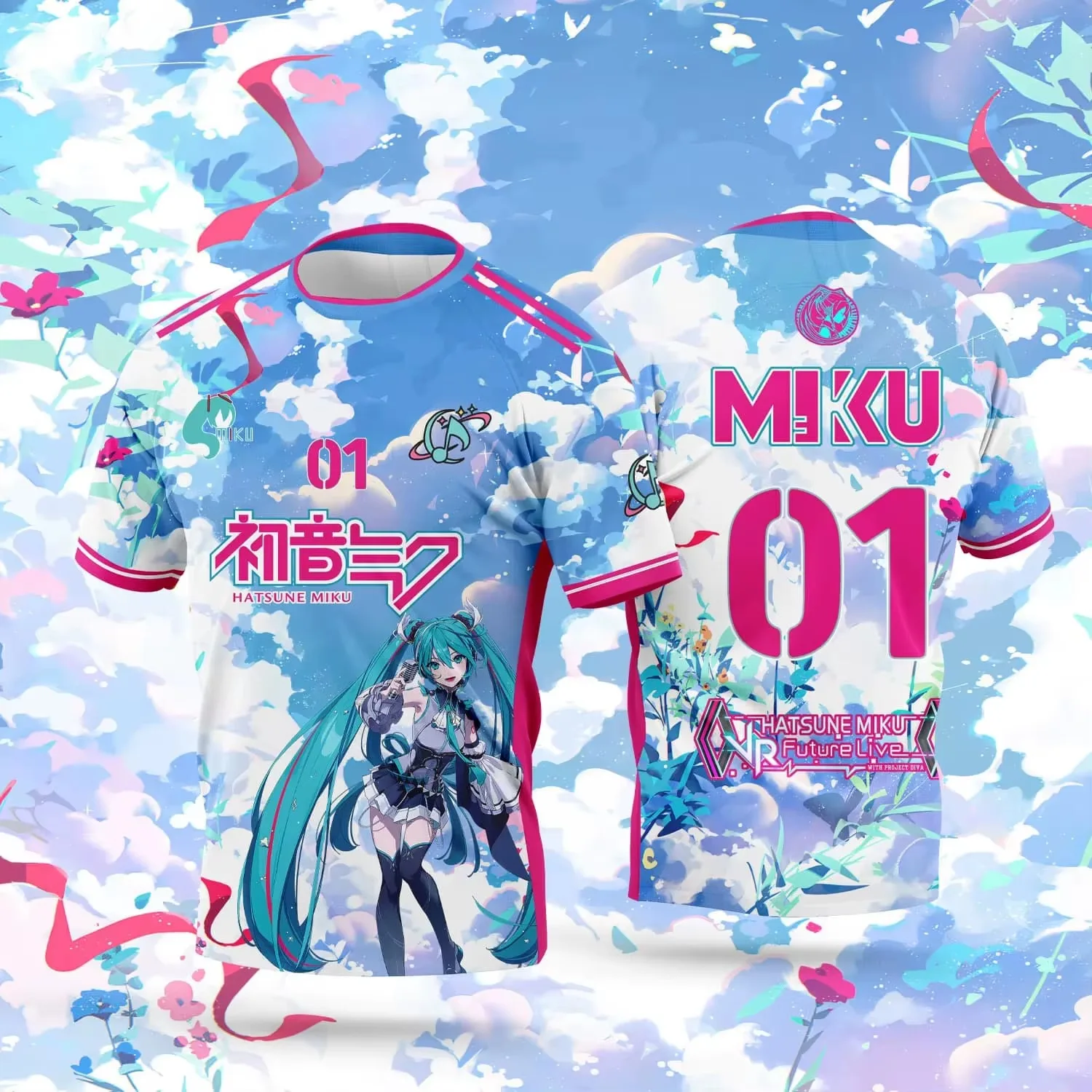 Bandai Trendy Jersey, Quick Dry Fabric, Hatsune Miku Classic Virtual Singer Graphic, Great for Comic Con, Live Show Casual Sport