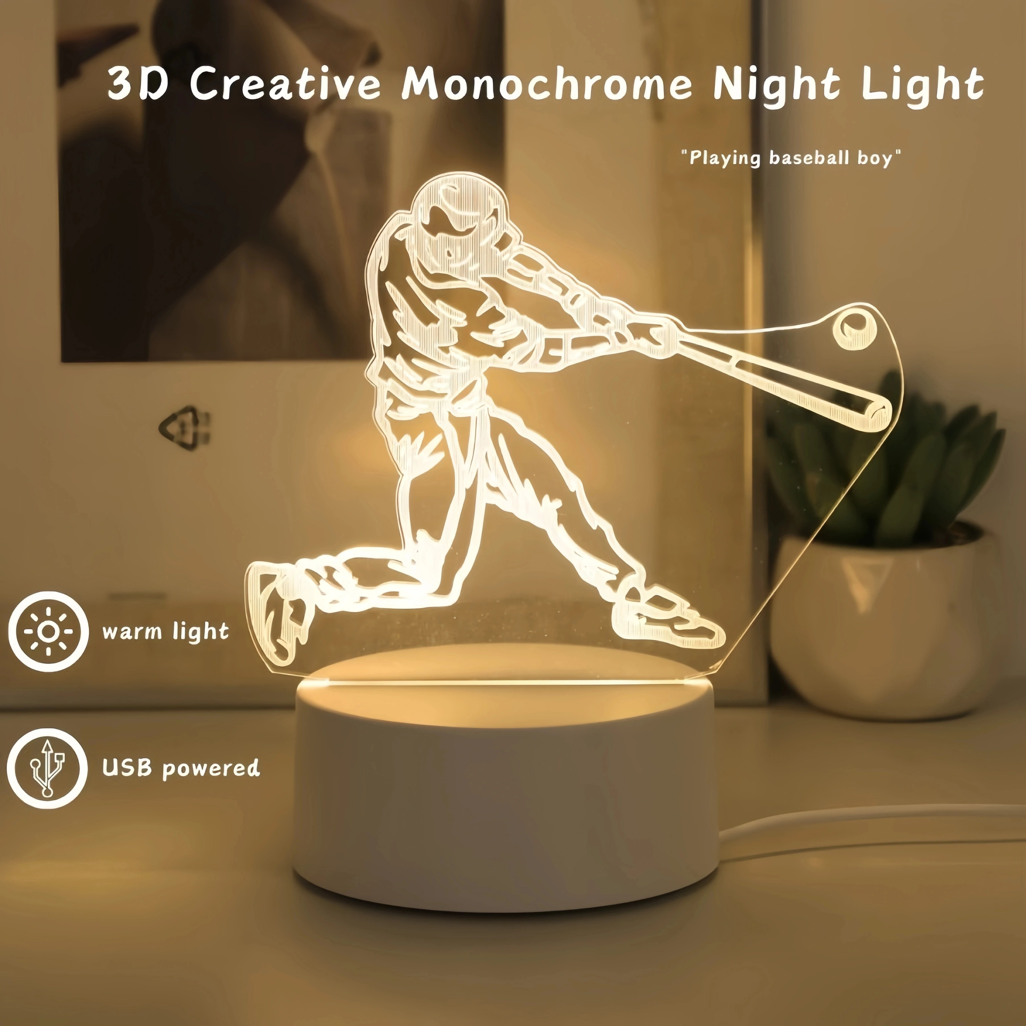 

Custom 3D Ball Character Acrylic LED Night Light Bedroom Decoration USB Light Sports Enthusiast Christmas Gift Table Ornaments