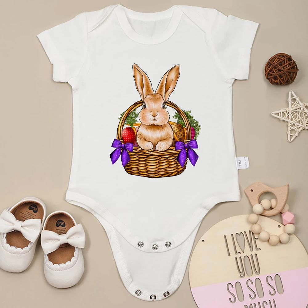 Kawaii Easter Egg Bunny Print Toddler Bodysuit Beautiful Cute Baby Boys and Girls Festival Clothes European Style Fashion Onesie